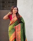 Mehendi Green Bandhani Weaves Silk Saree with Paithani Border & Pallu