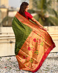 Mehendi Green Bandhani Weaves Silk Saree with Paithani Border & Pallu