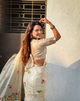 Chickoo Organza Silk Jamdani Pattern Zari Woven Saree
