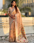 Peach Organza Silk Jamdani Pattern Zari Woven Saree