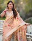 Peach Organza Silk Jamdani Pattern Zari Woven Saree