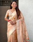 Peach Organza Silk Jamdani Pattern Zari Woven Saree
