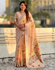 Peach Organza Silk Jamdani Pattern Zari Woven Saree