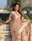 Light Pink Organza Silk Jamdani Pattern Zari Woven Saree