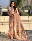 Light Pink Organza Silk Jamdani Pattern Zari Woven Saree
