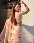 Light Pink Organza Silk Jamdani Pattern Zari Woven Saree