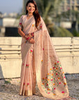 Light Pink Organza Silk Jamdani Pattern Zari Woven Saree