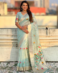 Sky Blue Organza Silk Jamdani Pattern Zari Woven Saree