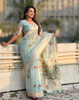 Sky Blue Organza Silk Jamdani Pattern Zari Woven Saree