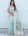Sky Blue Organza Silk Jamdani Pattern Zari Woven Saree