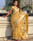 Yellow Organza Silk Jamdani Pattern Zari Woven Saree