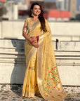 Yellow Organza Silk Jamdani Pattern Zari Woven Saree