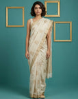Chickoo Tussar Silk Gold Zari Woven Embroidery Saree