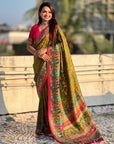 Mehendi Green Premium Viscose Silk Zari Woven Positon Printed Saree