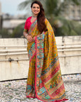 Mustard Yellow Premium Viscose Silk Zari Woven Positon Printed Saree