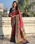 Rani Pink Premium Viscose Silk Zari Woven Positon Printed Saree
