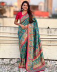 Rama Blue Premium Viscose Silk Zari Woven Positon Printed Saree