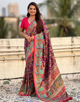 Purple Premium Viscose Silk Zari Woven Positon Printed Saree