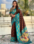 Coffee Paithani Silk Lotus Jaal Contrast Border Saree