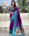 Purple Paithani Silk Lotus Jaal Contrast Border Saree