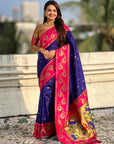Violet Paithani Silk Lotus Jaal Contrast Border Saree