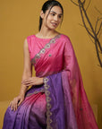 Pink & Purple Soft Fendy Satin with Gotapatti Work Padding Saree