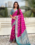 Magenta Soft Ikkat Patola Zari Woven Silk Saree