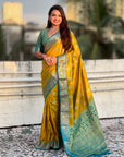 Mehendi Green Soft Ikkat Patola Zari Woven Silk Saree