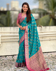 Aqua Blue Soft Ikkat Patola Zari Woven Silk Saree