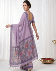 Lavender Soft Muga Cotton with Kalamkari Style Bird Motif Narrative Pallu