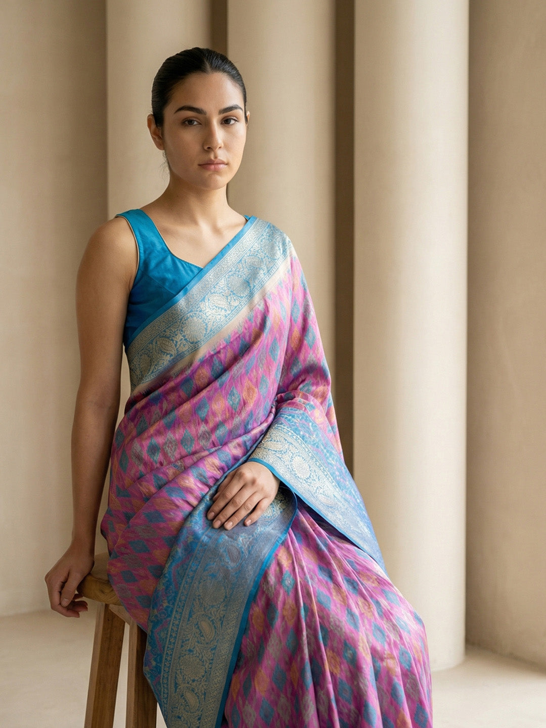Lavender Soft Ikkat Patola Silk Geometric Ikkat Weaves Saree