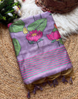 Lavender Soft Flora Cotton Resham Saree with Lotus Pattern Saree