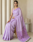 Lavender Soft Muga Cotton with Handblock Kalamakri Pattern Saree