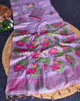 Lavender Soft Flora Cotton Resham Saree with Lotus Pattern Saree