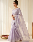 Lavender Soft Raspberry Crush Silk Saree with Chikankari Work