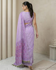 Lavender Soft Muga Cotton with Handblock Kalamakri Pattern Saree