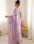 Lavender Premium Soft Linen Cotton with Lotus & Leafs Pattern Saree