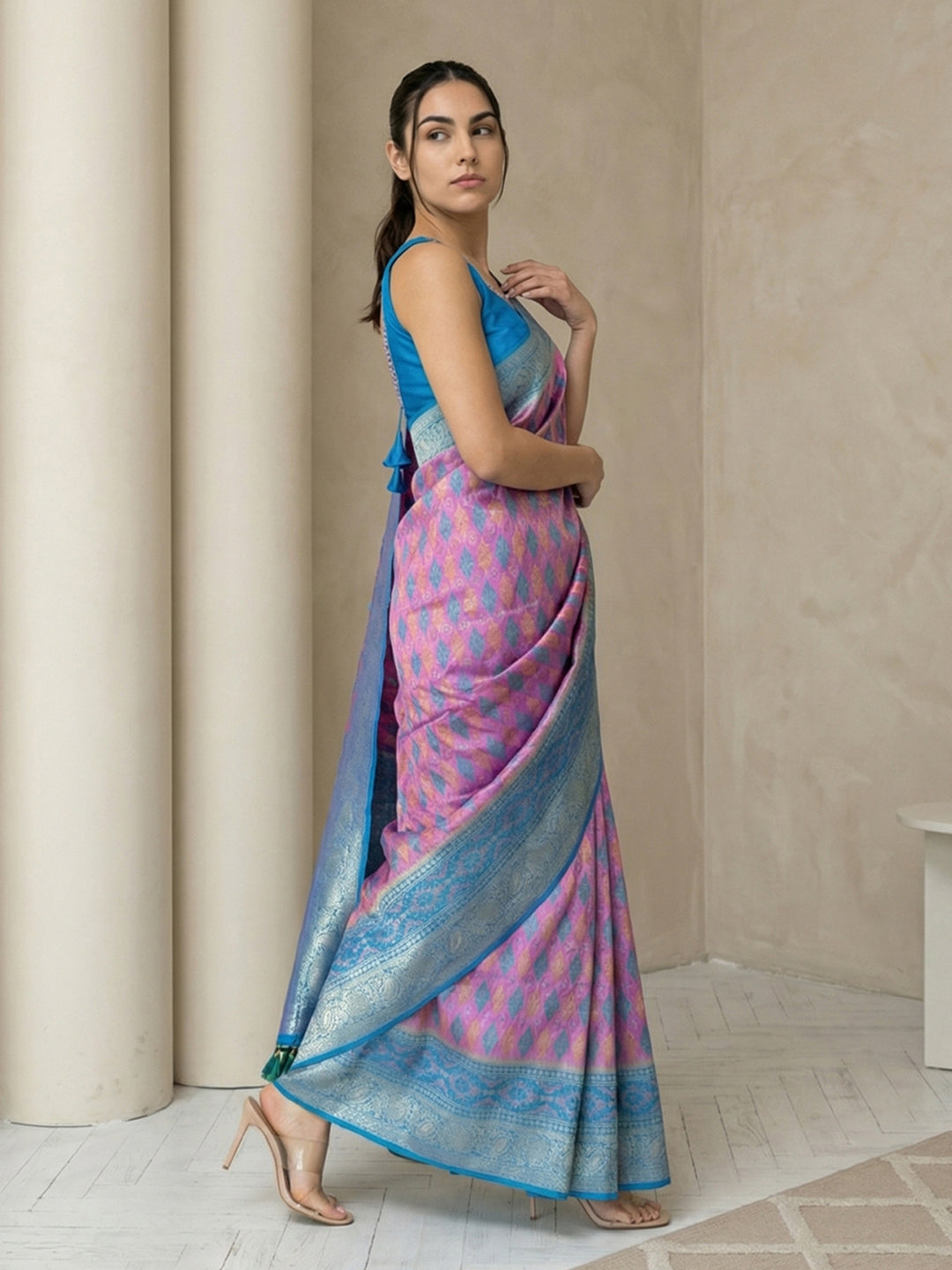 Lavender Soft Ikkat Patola Silk Geometric Ikkat Weaves Saree