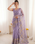 Lavender Soft Oris Silk with Floral Applique Work Saree
