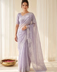 Lavender Soft Raspberry Crush Silk Saree with Chikankari Work
