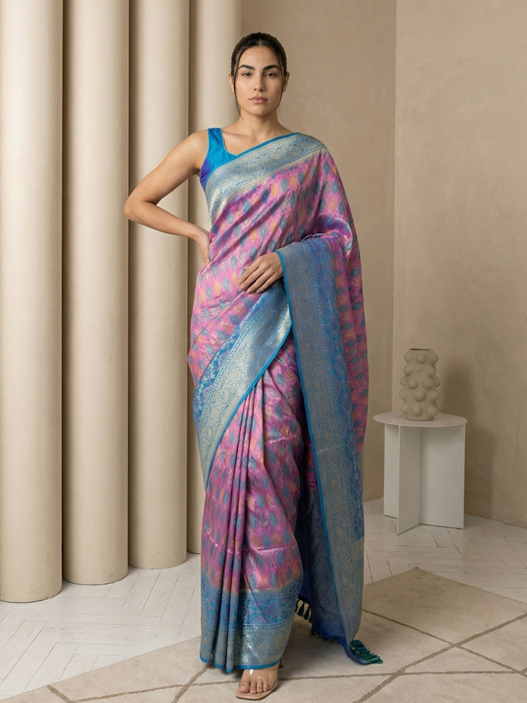 Lavender Soft Ikkat Patola Silk Geometric Ikkat Weaves Saree