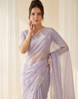 Lavender Soft Raspberry Crush Silk Saree with Chikankari Work