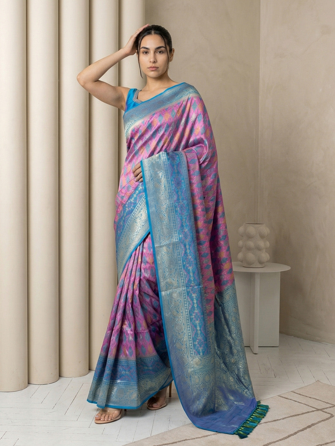 Lavender Soft Ikkat Patola Silk Geometric Ikkat Weaves Saree