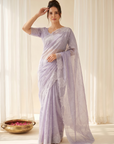Lavender Soft Raspberry Crush Silk Saree with Chikankari Work
