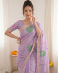 Lavender Premium Soft Linen Cotton with Lotus & Leafs Pattern Saree