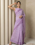 Lavender Soft Muga Cotton with Handblock Kalamakri Pattern Saree