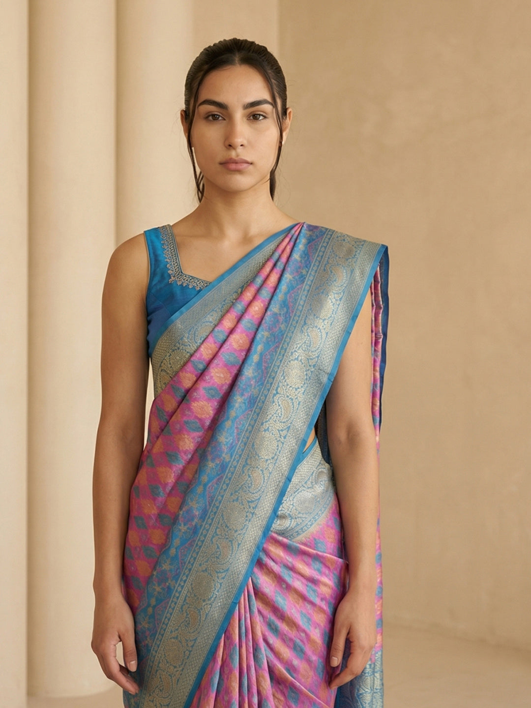 Lavender Soft Ikkat Patola Silk Geometric Ikkat Weaves Saree