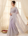Lavender Crush Organza Silk Saree with Embroidery Stripe Pattern