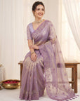 Lavender Organza Silk Saree with Sequins Embroidery Work Saree