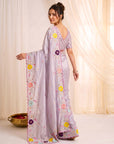 Lavender Premium Tissue Silk Saree with Multi Threadwork